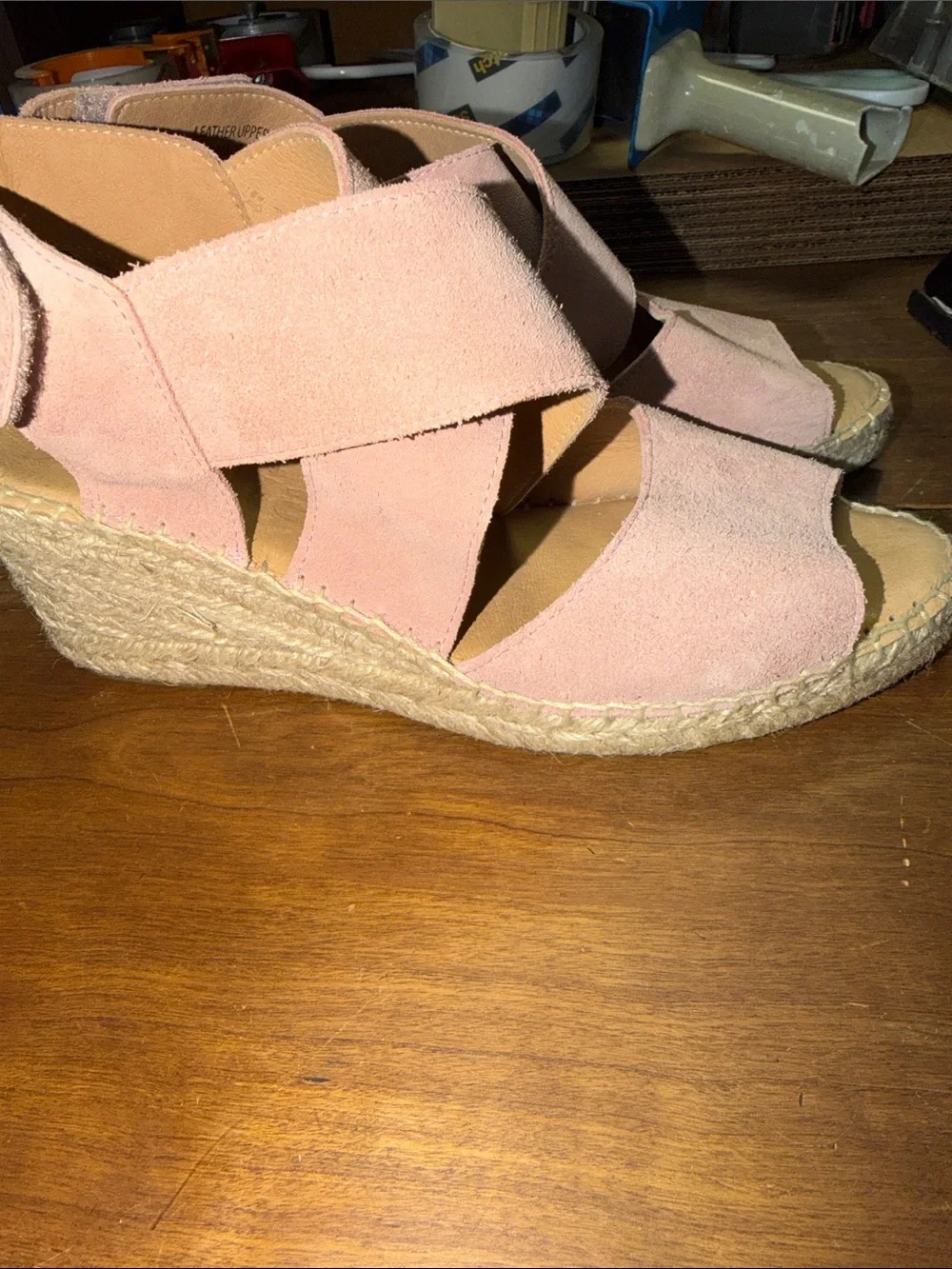 Blush Suede Espadrille Wedge Sandals with Cross-Strap Design
